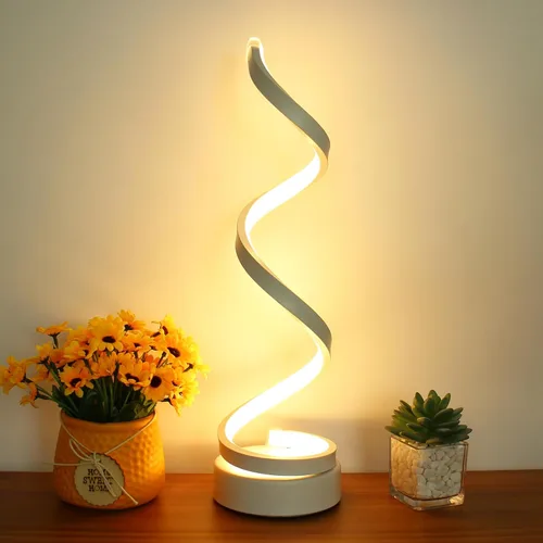 Miniatura 14 de Juego de 2 lámparas de mesa LED en espiral modernas, lámpara de mesa de control táctil de 10 W con puertos de carga USB, regulable, 3 modos de Negro