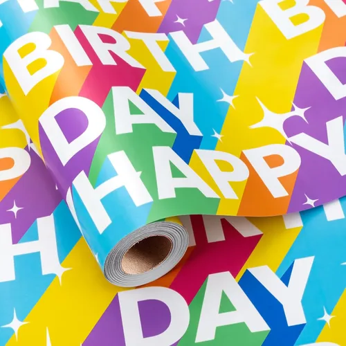 Miniatura 14 de Garbendy Papel de regalo de cumpleaños – Mini rollo – 17 pulgadas x 16.5 pies – Coloridas letras felices en papel azul papel de regalo perfecto