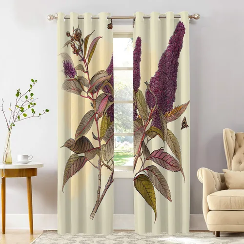 Miniatura 40 de Shrahala Floral Abstract Design Blackout Curtain Tiers, Minimalist Flower Illustration Kitchen Valance Light Blocking Tier Drapes with Rod Pocket, 2