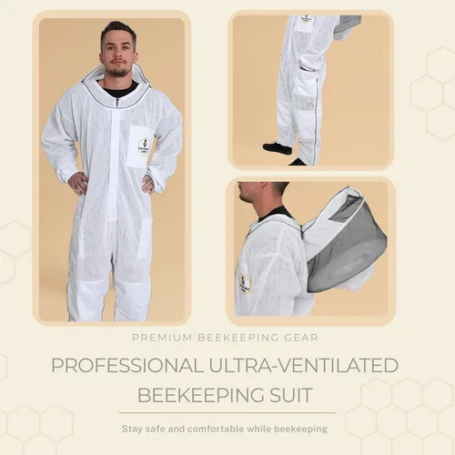 Miniatura 3 de Traje de abeja ventilada de 3 capas para hombres y mujeres, traje protector de apicultura con guantes de abeja y velo de esgrima desmontable