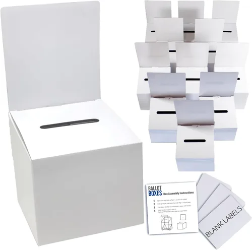 ALBEN Urna blanca brillante de 6 x 6 x 6 pulgadas (paquete de 12) – Caja de boletos versátil para rifas, cajas de sugerencias y donaciones, cabecera