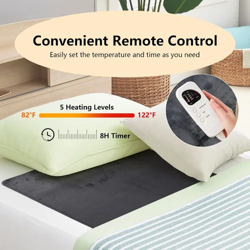 Miniatura 7 de Giantex Protector de colchón eléctrico con calefacción, calentador de cama de 71 x 30 pulgadas con 5 niveles de calefacción, temporizador de 8