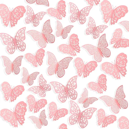 Miniatura 10 de 72 calcomanías 3D de mariposa para pared, decoración de pared, 3 tamaños, para habitación, hogar, guardería, aula, oficina, dormitorio, baño, sala
