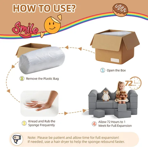 Miniatura 8 de TOLEAD Sofá de juego de 11 piezas para niños, muebles imaginativos para niños creativos, muebles de dormitorio de niños pequeños a adolescentes