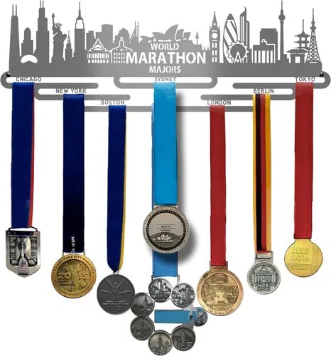 Miniatura 6 de Allied Medal Hangers World Marathon Majors (Cityscape) (18 pulgadas de ancho con 7 barras colgantes) - Estante de exhibición para colgar medallas