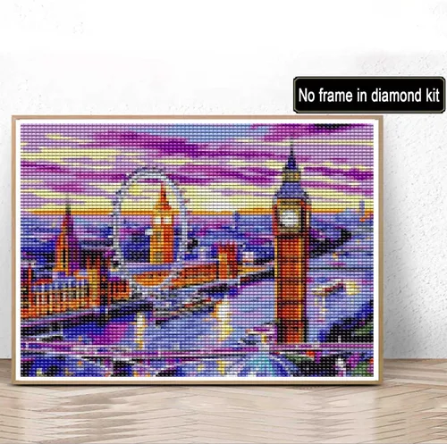 Miniatura 2 de Kaliosy Kits de pintura de diamantes 5D para adultos de ciudad por números, pintura con diamantes, paisaje artístico, taladro completo, decoración