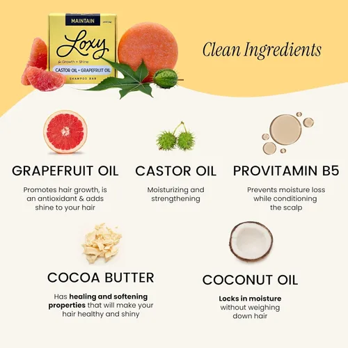 Miniatura 2 de Loxy Maintain - Jabón en barra de champú para el crecimiento y brillo del cabello, aceite de pomelo y aceite de ricino, vitamina B5 y E, vegano