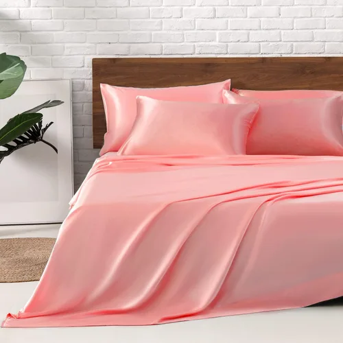 Miniatura 22 de MR&HM Sábanas de satén para cama de tamaño King, juego de 4 piezas de ropa de cama sedosa con bolsillo profundo de 15 pulgadas para colchón