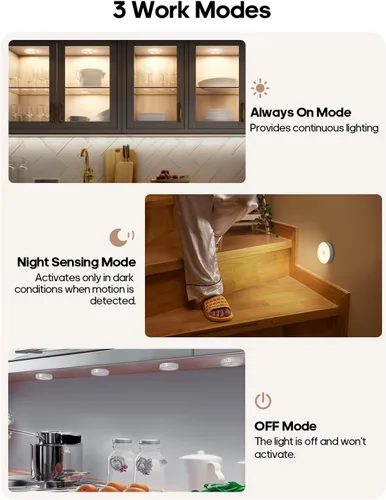 Miniatura 4 de GOODEA Luz nocturna con sensor de movimiento, luces de disco a pilas con control remoto, luz nocturna blanca cálida regulable, luz suave de 3000 K