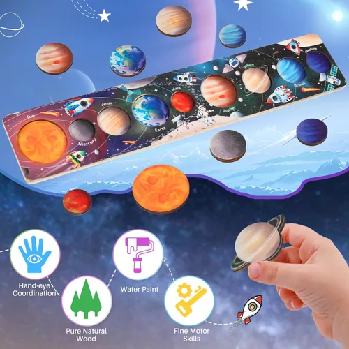 Miniatura 5 de Zeoddler Juguetes del sistema solar para niños de 3 a 6 años, rompecabezas espacial de madera, planetas para niños, actividades de aprendizaje