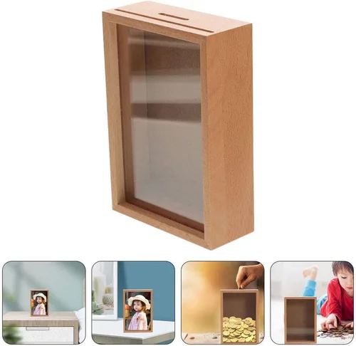 Miniatura 2 de Zerodeko Hucha para adultos, de madera, hucha para adultos, caja de fotos, caja de sombra para niñas, caja decorativa de sombra para el hogar