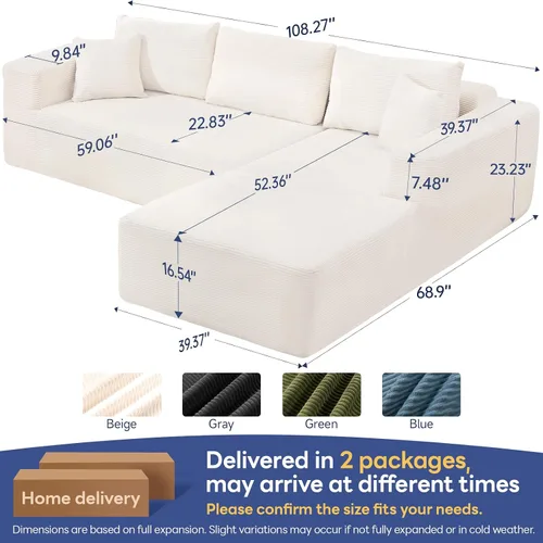 Miniatura 3 de Sofá modular Cloud 2026 de 108 pulgadas, sofá modular con asiento profundo, sofá modular con diván en forma de L, sofás modernos para sala de estar