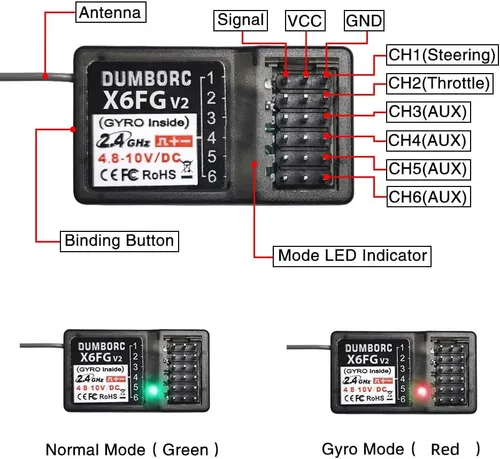 Miniatura 2 de ATA HOBBY DUMBORC 2 piezas X6FG (construido en giroscopio) 6 canales 2.4GHz receptor RC para DUMBORC X6/X4/X5/X6PM-350 transmisor RC coche barco