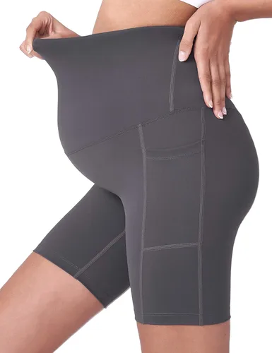 Miniatura 4 de POSHDIVAH Pantalones cortos de yoga de maternidad para mujer, sobre la barriga y el vientre, pantalones cortos de entrenamiento para correr