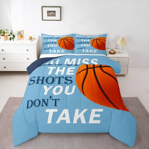 Juego de edredón de baloncesto, juego de ropa de cama con citas inspiradoras para niños y niñas, relleno de edredón de pelota deportiva, edredón