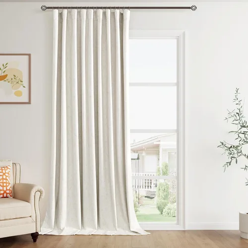 Miniatura 43 de Joywell - 2 cortinas de lino 100% opacas, con jareta/trabillas traseras/cinta para ganchos/anillas con clip, aislamiento térmico y ganchos