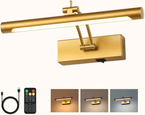 Miniatura 7 de Luces de imagen a pilas con control remoto y temporizador, luz de arte inalámbrica para pinturas con brazo oscilante ajustable en latón, luces