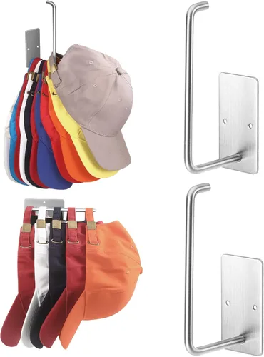 Percheros para gorras de béisbol, paquete de 2 ganchos adhesivos de acero inoxidable para colgar sombreros para pared, organizador de ganchos