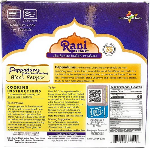 Miniatura 2 de Rani Pappadums (aperitivo de oblea de lentejas indias) Papad de pimienta negra, 7 onzas (7.05 oz) aproximadamente 15 unidades, 7 pulgadas, paquete