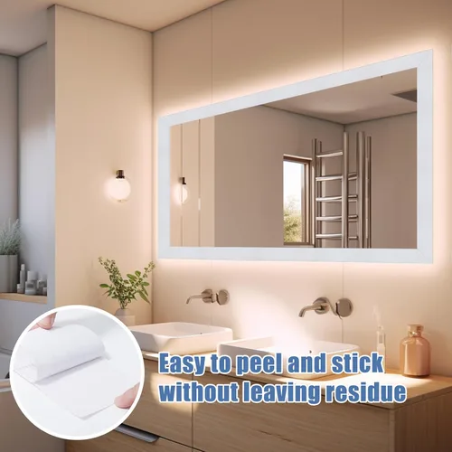 Miniatura 4 de WADILE 10 m de cenefa de papel pintado de grano de madera blanco, marco de espejo extraíble, impermeable, papel de pared autoadhesivo, para pegar