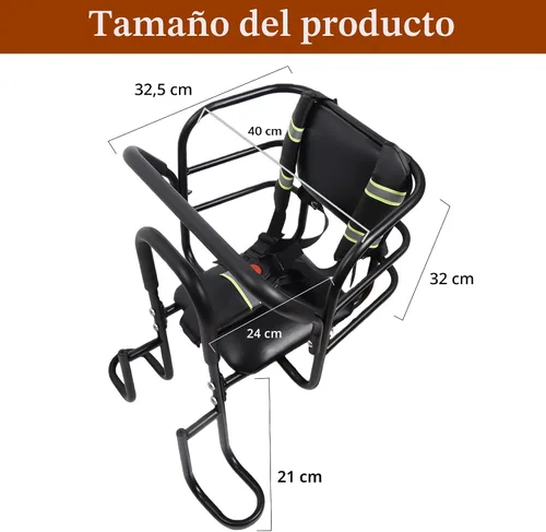 Miniatura 8 de Asiento trasero de bicicleta para niños, asiento trasero de bicicleta para niños con pedales de pie, pasamanos de respaldo, diseñado para niños