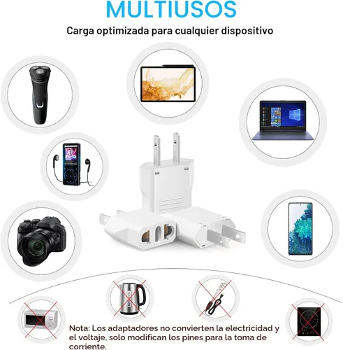 Miniatura 5 de Paquete de 4 adaptadores de enchufe europeo a estadounidense, convertidor de enchufe adaptador de 220 V a 110 V, adaptador de viaje europeo a Blanco