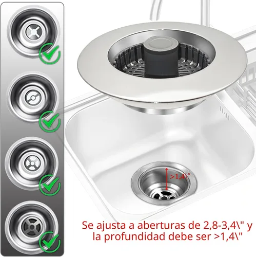 Miniatura 5 de BAOLSLS Tapón de fregadero de cocina 3 en 1, colador de drenaje emergente para fregadero de cocina, con un colador de cesta adicional, tapón