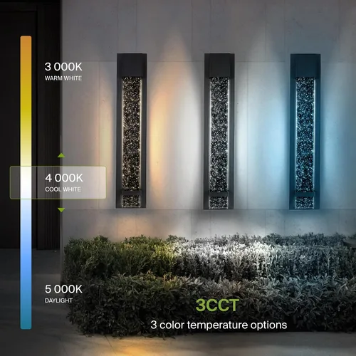 Miniatura 4 de ASD Lámpara de pared LED de vidrio burbuja de 24 pulgadas, aplique texturizado para exteriores e interiores 3CCT, impermeable, regulable, Negro