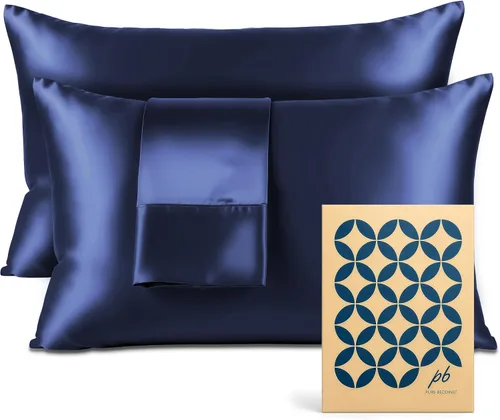 Miniatura 40 de Pure Bedding Sábanas de satén individuales [3 piezas, plateadas] Juego de sábanas sedosas de lujo para hotel, juego de sábanas de microfibra extra
