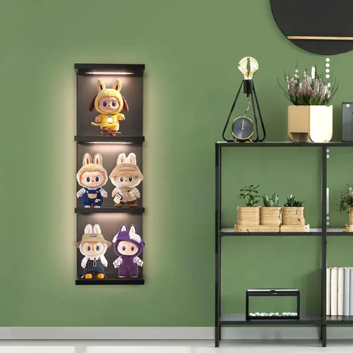 Miniatura 7 de VIWODS Estante de pared de 4 niveles con luces LED, estante flotante para decoración del hogar, estante vertical montado en la pared