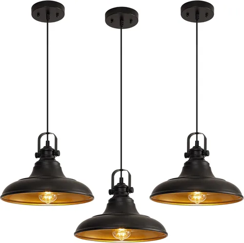 Lámpara colgante negra estilo granja, iluminación colgante negra para isla de cocina, accesorio de iluminación colgante negro mate sobre el