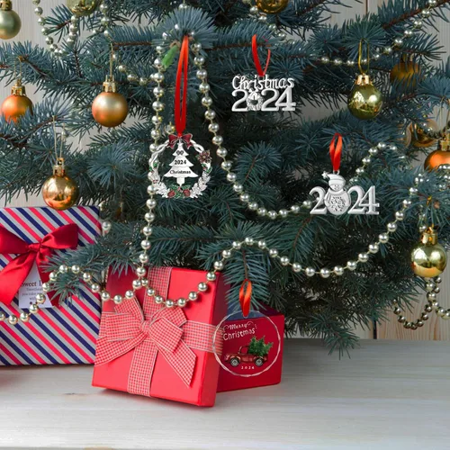 Miniatura 7 de Adorno de Navidad con fecha 2024, adorno anual plateado para árbol de Navidad con cinta para decoración de árbol de Navidad, colgante decorativo