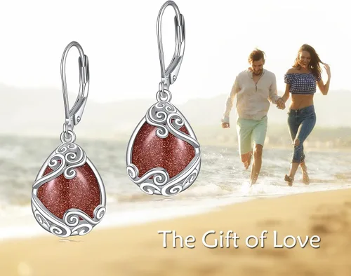 Miniatura 143 de Aretes colgantes con forma de lágrima de filigrana de piedra lunar de plata de ley 925 con cierre de palanca para mujer, regalos de joyería