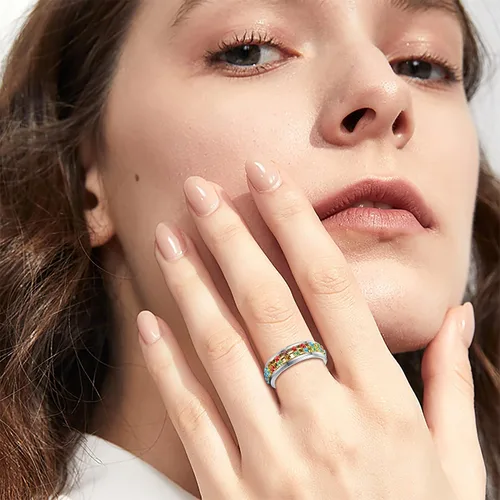 Miniatura 4 de CASSIECA Anillos giratorios de acero inoxidable para mujeres y hombres anillos giratorios de flores luna estrella anillos de ansiedad frescos