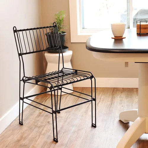 Miniatura 6 de Sunnydaze Silla de comedor moderna sin brazos de alambre de acero para interiores y exteriores, capacidad de peso de 240 libras, color negro, 23.75