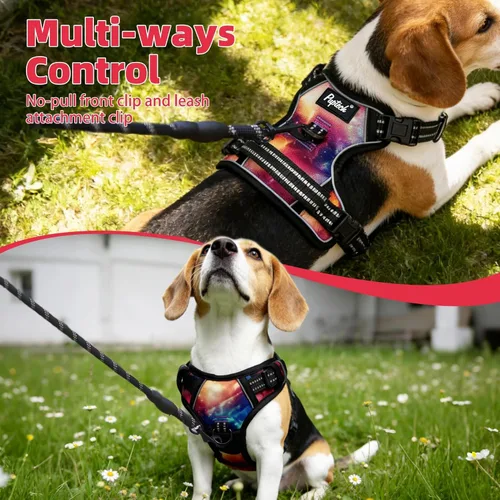 Miniatura 3 de PUPTECK Arnés táctico sin tirones para perro, tamaño mediano, arnés reflectante ajustable con asa para perro, de fácil control, cómodo y suave