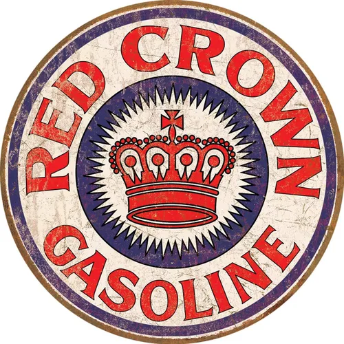 Desperate Enterprises Letrero de aluminio de gasolina de corona roja con borde en relieve, decoración nostálgica de pared de metal vintage,