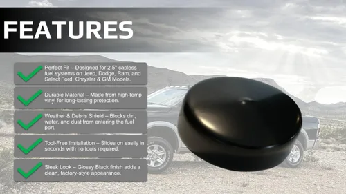 Miniatura 2 de Cap & Shield 6.35cm ID, Tapa de Gas Sin Tapa Cubierta Contra Suciedad, Agua y Polvo Compatible con Jeep, Dodge, Ram y Modelos Seleccionados de Ford