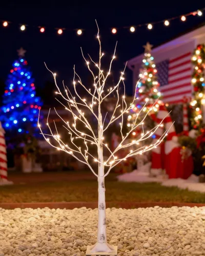 Miniatura 7 de Tybeeu Árbol de abedul iluminado de 3 pies con 64 luces LED blancas cálidas para decoración de vacaciones, diseño realista, certificado UL