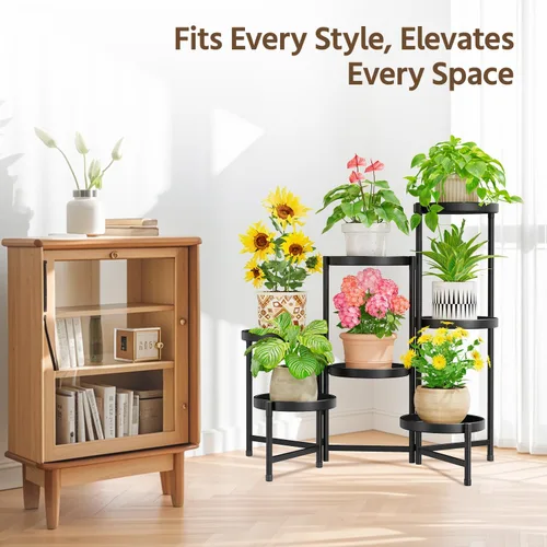 Miniatura 2 de LASZOLA Soporte plegable para plantas de interior de 7 niveles para múltiples macetas grandes, estante ajustable alto y resistente con bandeja de 10