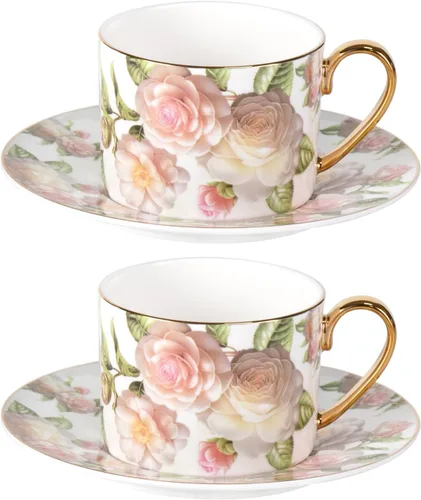 Miniatura 18 de KAMMAK Juego de 2 tazas de té y platillos, tazas de café de porcelana fina, tazas de café expreso apilables, demitasse de cerámica para café