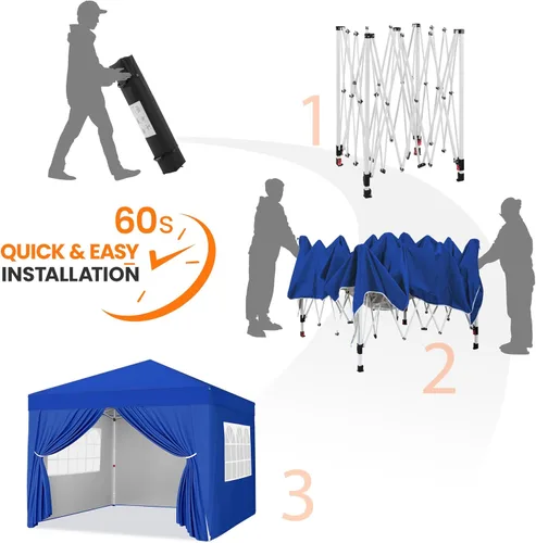 Miniatura 5 de Yaheetech Toldo desplegable de 8 x 8 con 4 paredes laterales extraíbles, tienda instantánea cerrada portátil, tienda de campaña impermeable para Azul