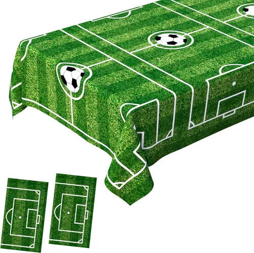Miniatura 12 de Paquete de 2 decoraciones desechables para fiestas de fútbol, cumpleaños, manteles de plástico para fiestas temáticas de fútbol