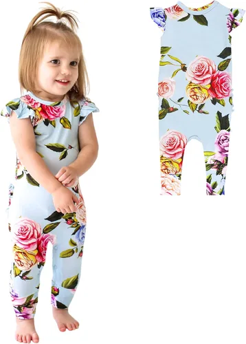 Miniatura 16 de Posh Peanut Mameluco de manga casquillo con volantes para bebé, ropa para niñas recién nacidas, pijama de una pieza para niños, viscosa suave