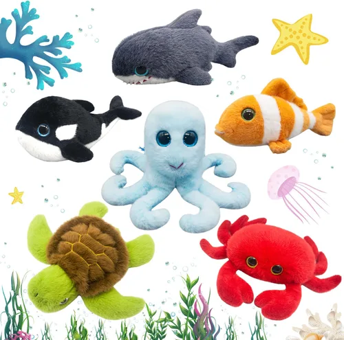 6 animales de peluche de animales marinos pequeños a granel, animales marinos, peluches suaves de animales marinos, lindos peluches de tortuga,
