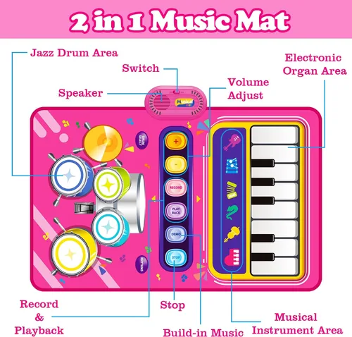 Miniatura 5 de Juguetes para Regalos de Niñas de 1 Año: Tapete de Piano para Bebés Juguetes para Niños Pequeños de 1-2 Años - Tapete Musical de Piano y Tambor 2
