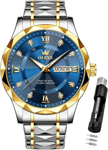 Miniatura 16 de OLEVS - Relojes para hombre de diamantes de lujo, casual, esfera grande, acero inoxidable, impermeable, para negocios, de vestir, analógico