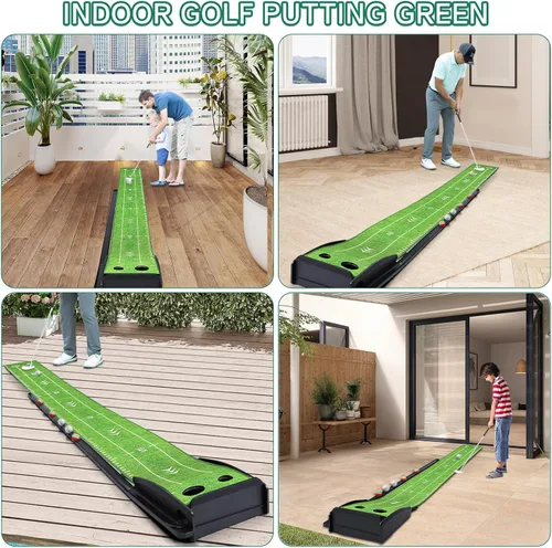 Miniatura 7 de Losbenco Putting Green - Juego de golf para interiores con putter y 6 bolas, tapete de práctica de golf portátil con sistema de retorno automático
