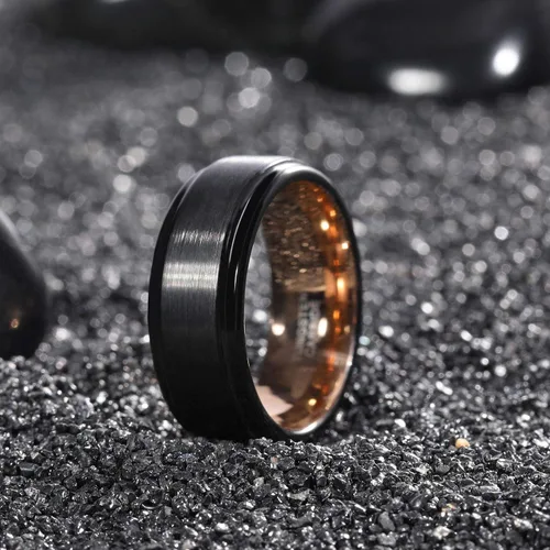 Miniatura 2 de TRUMIUM - Anillo de boda de carburo de tungsteno de 1564 y 516 de pulgada, para hombres y mujeres, con borde escalonado, grabado en inglés I Love
