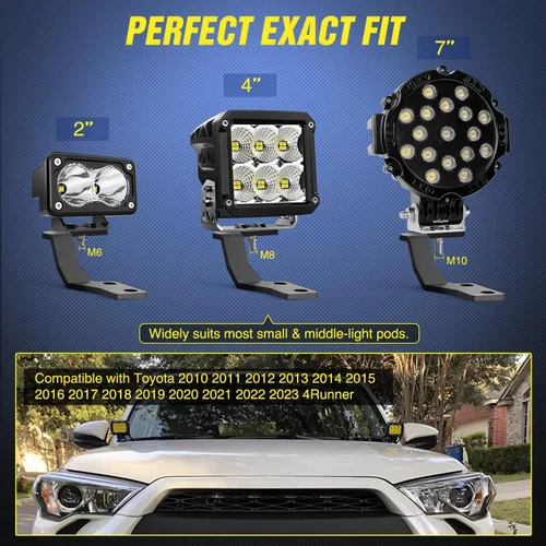 Miniatura 3 de Nilight Soporte de luz de zanja, bisagras de capó, kit de soporte de montaje para luz LED auxiliar todoterreno para luz de trabajo en Toyota 4Runner